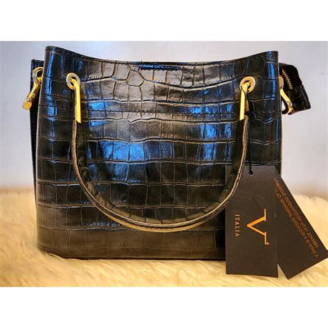 V Italia Versace 1969 Leather Croc embossed satchel handbag 